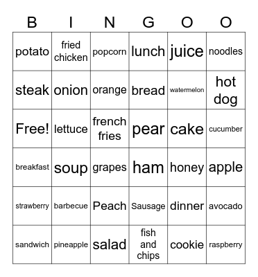 Food & Meals Bingo Card