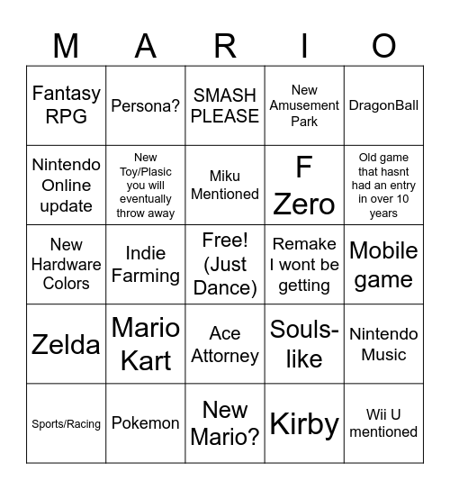 Mario Bingo Card
