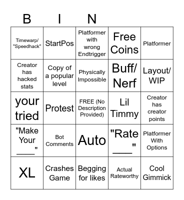 Recent Tab Bingo Card