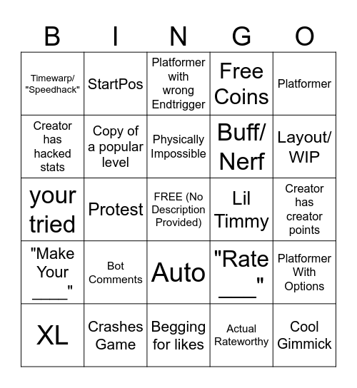 Recent Tab Bingo Card