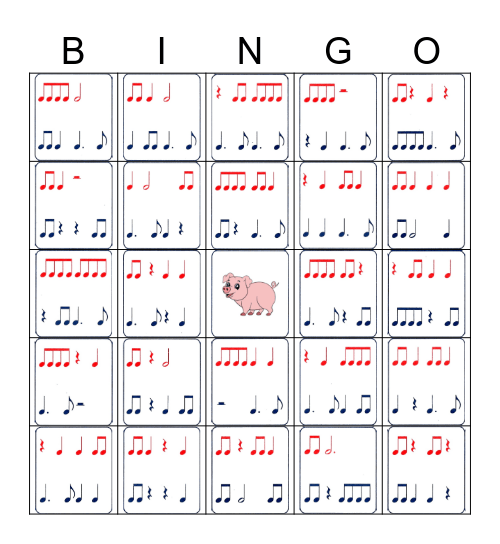 Rhythm Bingo Levels 3 and 4 Bingo Card