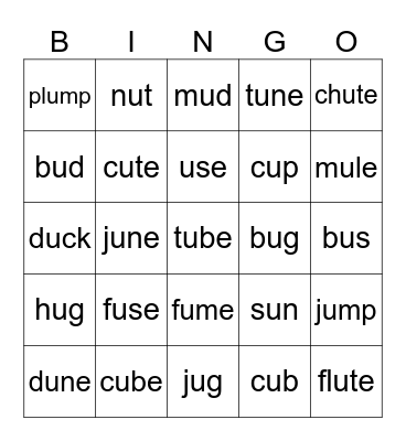 Long U and Short U Bingo Card