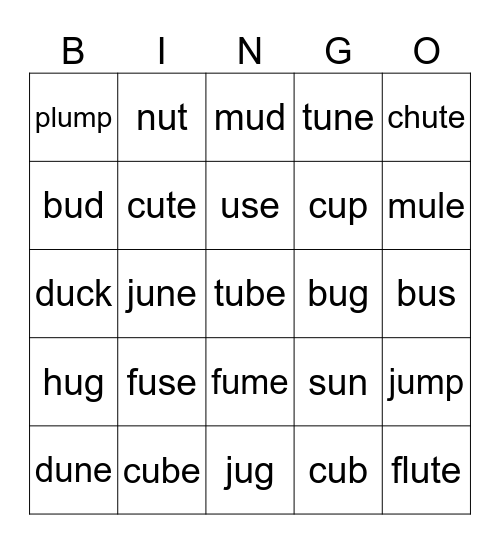 Long U and Short U Bingo Card