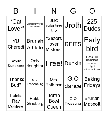 Elana's Bridal Bingo Card