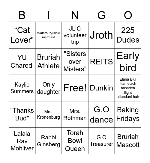 Elana's Bridal Bingo Card