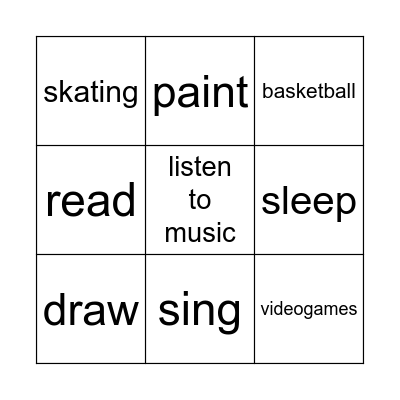 sports and free time activities Bingo Card