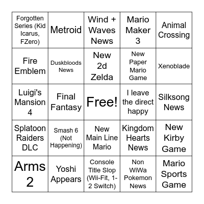 9/9 Nintendo Direct Bingo Card