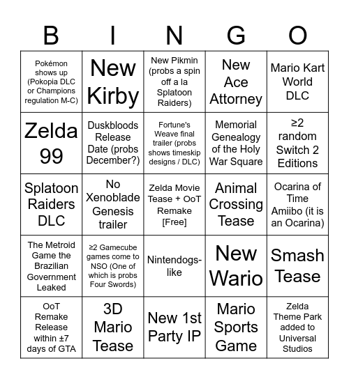 September Directs Bing Bing Wahoo Bingo Card