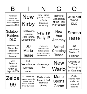 September Directs Bing Bing Wahoo Bingo Card