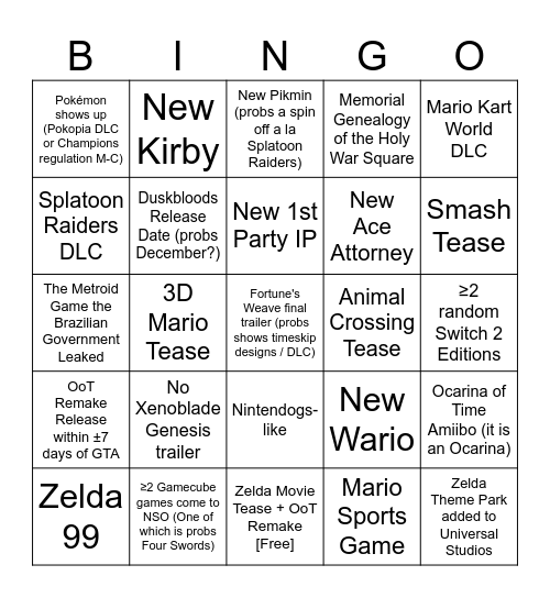 September Directs Bing Bing Wahoo Bingo Card