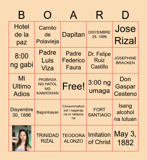 Pagkamartir ni Rizal sa Bagumbayan Bingo Card