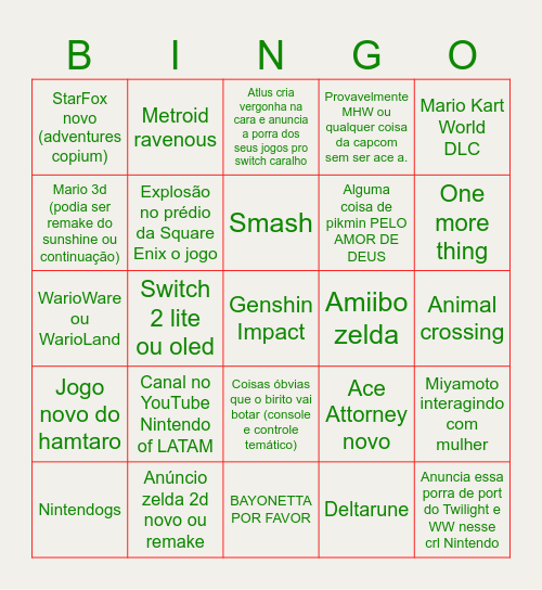 Zelda Direct e General Direct Bingo Card