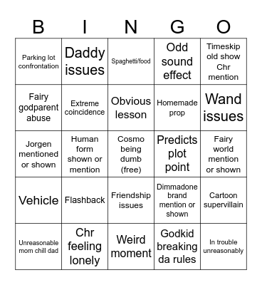 Fairy odd parent Bingo Card