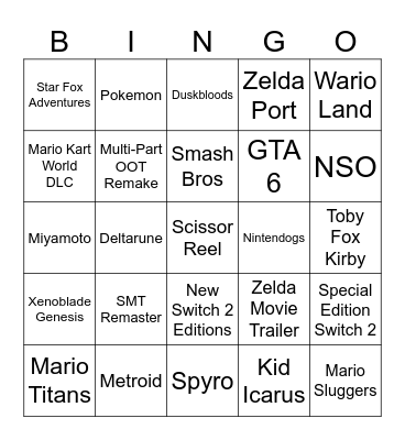 Zelda/Nintendo Direct Bingo Card