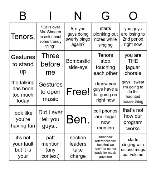 swarty bingo Card