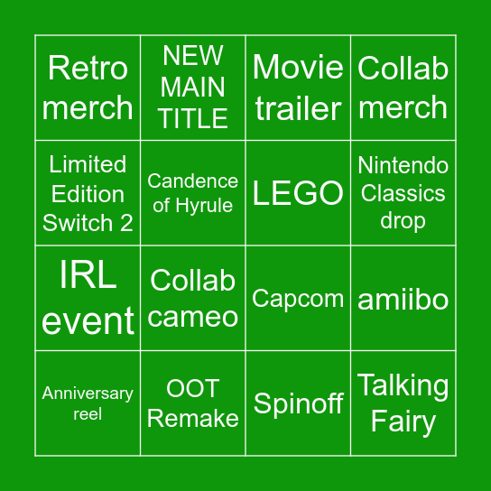 Zelda 40th Anniversary Direct Bingo Card