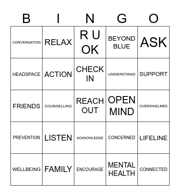 R U OK DAY Bingo Card
