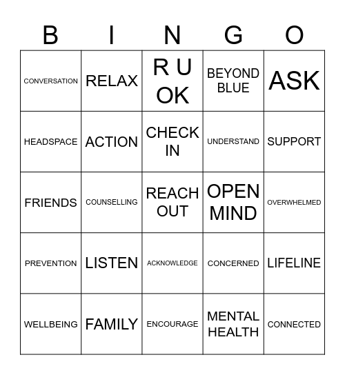 R U OK DAY Bingo Card