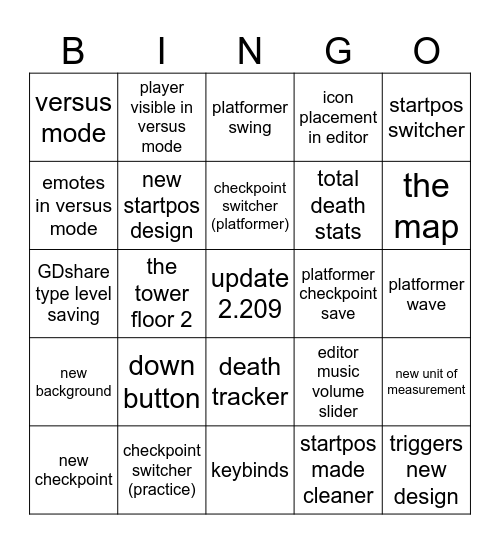 geometry dash new update Bingo Card