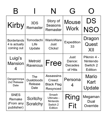 Ninty Direct Sept. '26 Bingo Card