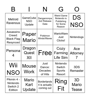 Ninty Direct Sept. '26 Bingo Card