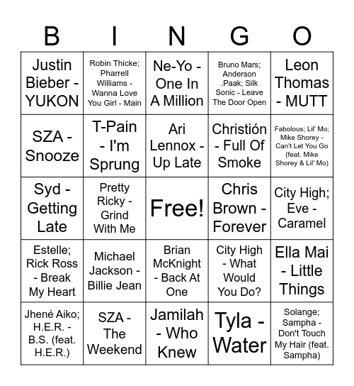 R&B Re-Do Bingo Card