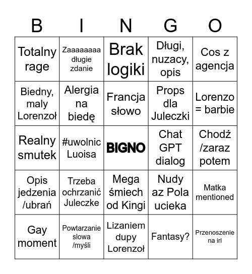 Magia totalnego gowna(i gayów) Bingo Card