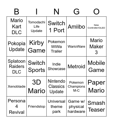 NINTENDO DIRECT BINGO Card