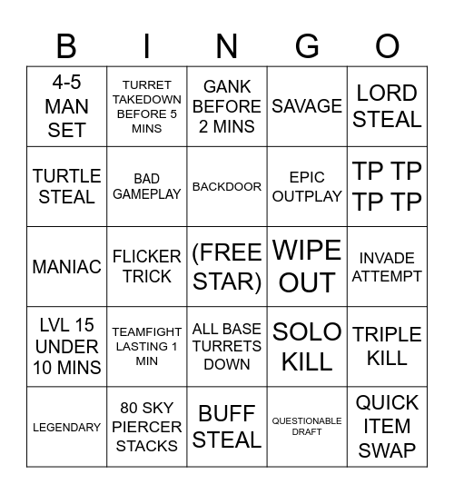 MPL MATCH BINGO Card