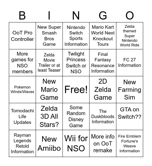 Zelda 40th and Regular Direct Bingo Card