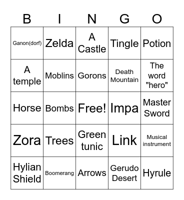 Zelda Direct Bingo Card