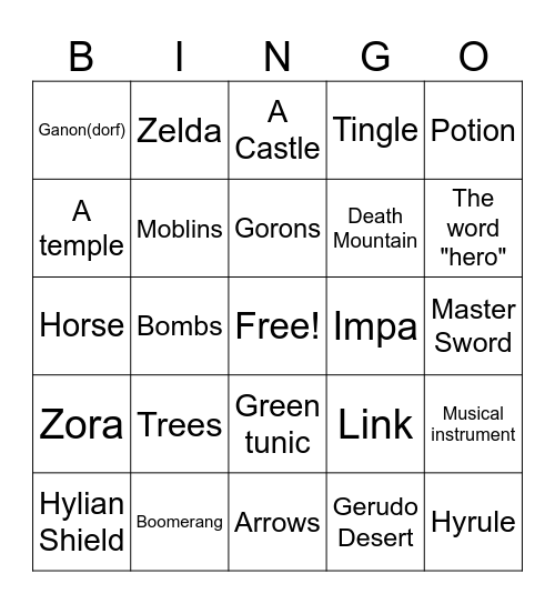 Zelda Direct Bingo Card