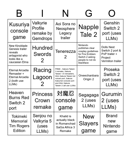 Sep 9 2026 Nindai Realist Bingo Card