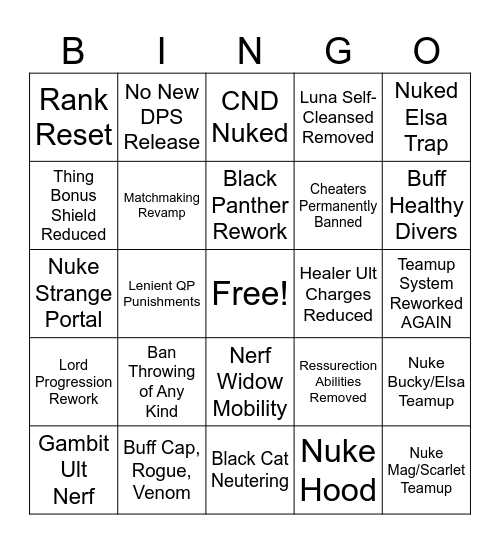 Season 10 Wishlist Bingo Card