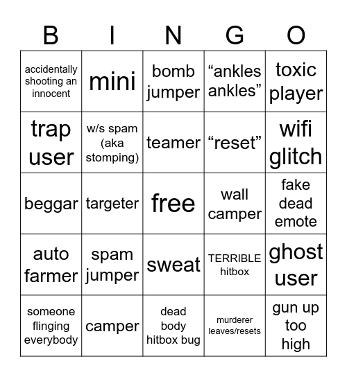 DA MM2 BINGO Card