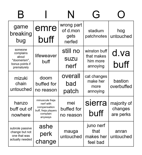midseason patch Bingo Card
