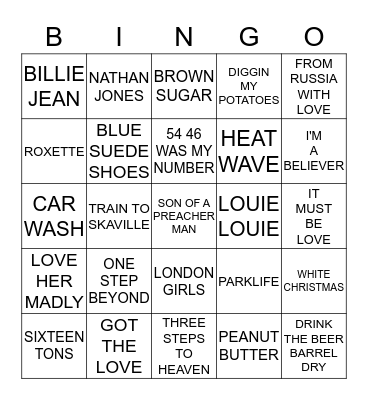 Musical Bingo Card
