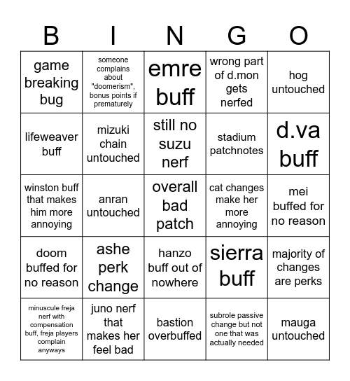 midseason patch Bingo Card