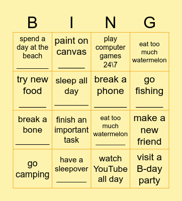 Did you ... this summer? Bingo Card