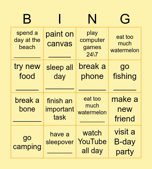 Did you ... this summer? Bingo Card