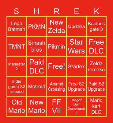 Nintendo Direct Bingo Card