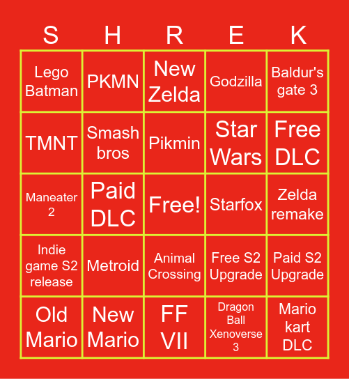 Nintendo Direct Bingo Card