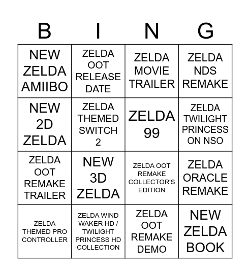 ZELDA DIRECT 2026 Bingo Card