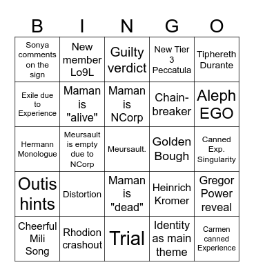 Canto 10 Bingo Card