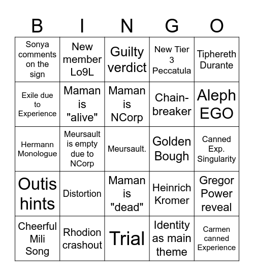 Canto 10 Bingo Card
