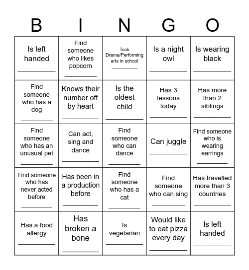 Ice Breaker Bingo Card