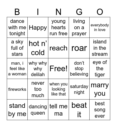 MUSIC Bingo Card