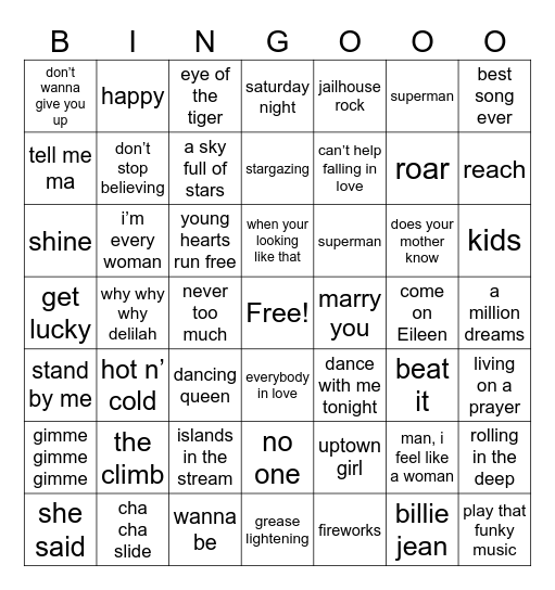 MUSIC Bingo Card