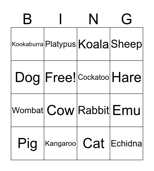 Native Animals/ Non-native Animals Bingo Card