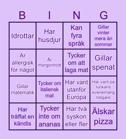Lära känna-bingo Card